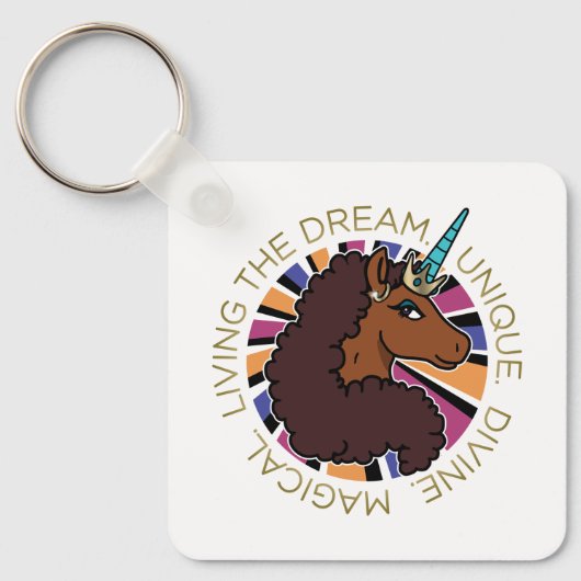 Porte-clés Afro Unicorn Living the Dream Design (Recto)