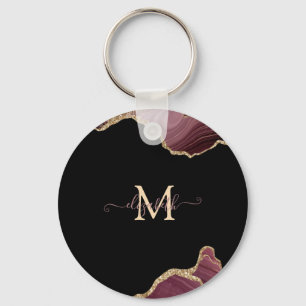 Porte-clés Agate Burgundy Pailleté Or Élégant et Stylé