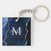 Porte-clés Agate de marbre bleu marine et argenté (Dos)
