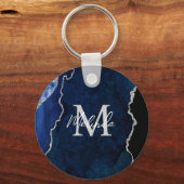 Porte-clés Agate de marbre bleu marine et argenté (Verso)