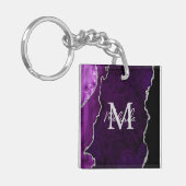 Porte-clés Agate de marbre violet et argenté (Devant gauche)
