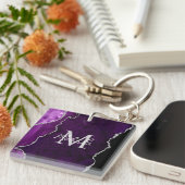 Porte-clés Agate de marbre violet et argenté (Devant Droit)