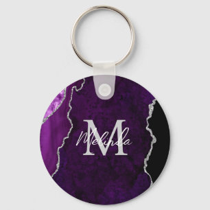 Porte-clés Agate de marbre violet et argenté