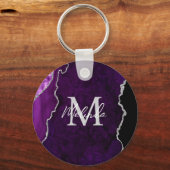 Porte-clés Agate de marbre violet et argenté (Recto)