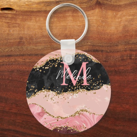 Porte-clés Agate de séquences noir et rose (Verso)