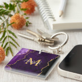 Porte-clés Agate en marbre violet et or (Devant Droit)