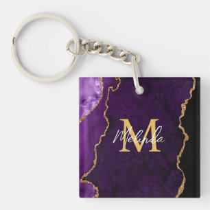 Porte-clés Agate en marbre violet et or