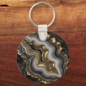 Porte-clés Agate Géode Marbre Luxe Or Noir (Recto)