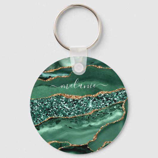 Porte-clés Agate Green Gold Parties scintillant Geode Marbre (Recto)