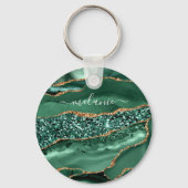 Porte-clés Agate Green Gold Parties scintillant Geode Marbre  (Verso)