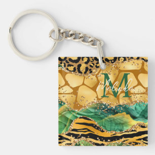 Porte-clés Agate Imprimé Safari Or et Vert