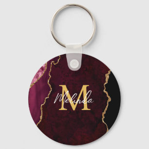 Porte-clés Agate Marbré Rouge et Or