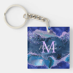 Porte-clés Agate Océan Pailleté Bleu Foncé et Violet