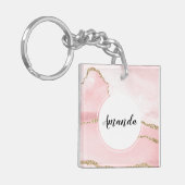 Porte-clés Agate rose vierge avec ruban or Élégant (Devant gauche)