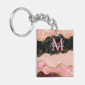 Porte-clés Agate sequins noir et rose (Devant gauche)