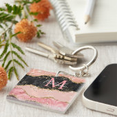 Porte-clés Agate sequins noir et rose (Devant Droit)