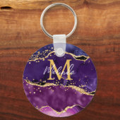 Porte-clés Agate Sequins Pailletés Or et Violet Foncé (Recto)