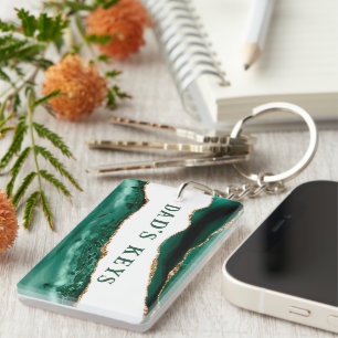 Porte-clés Agate verte avec des bords à paillettes d'or Les c