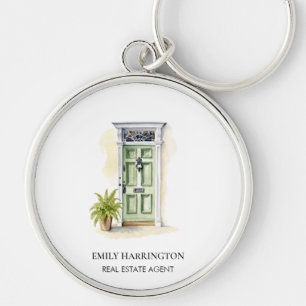 Porte-clés Agent immobilier logo aquarelle porte verte