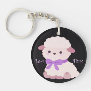 Porte-clés Agneau avec un nœud violet Mignon Kawaii Noir pers