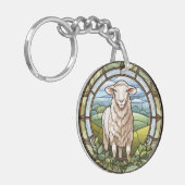 Porte-clés Agneau de mouton de ferme en verre doux (Devant gauche)