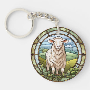 Porte-clés Agneau de mouton de ferme en verre doux