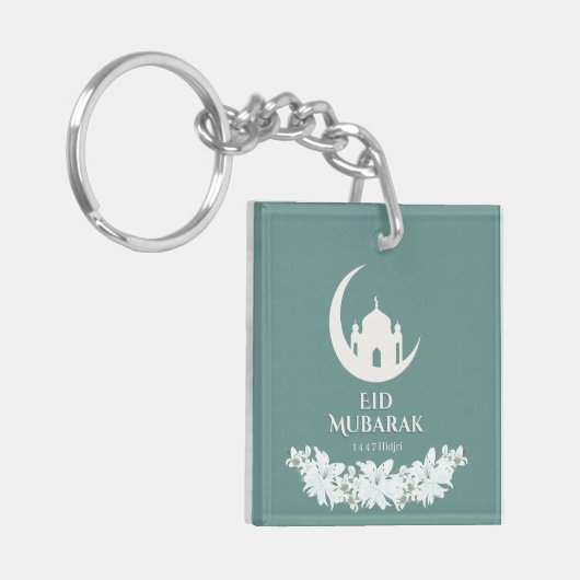 Porte-clés Aïd Moubarak 1447 Hijri Croissant & Mosquée Design (Devant gauche)