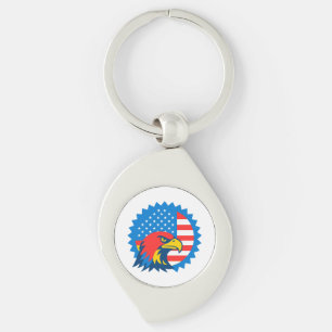 Porte-clés Aigle à tête blanche sur le drapeau américain rond