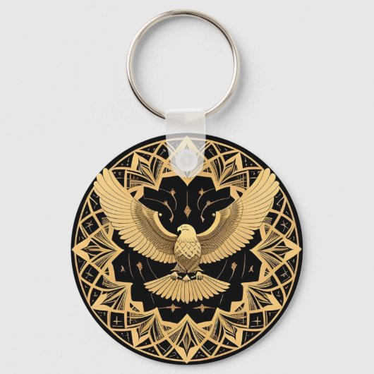 Porte-clés Aigle Géométrique Doré sur Mandala (Recto)