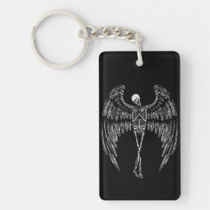 Porte-clés Ailes d'ange squelettiques en noir et blanc