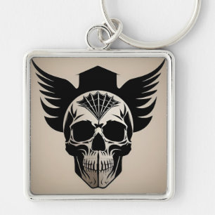 Porte-clés Ailes de crâne style gothique géométrique pour cad