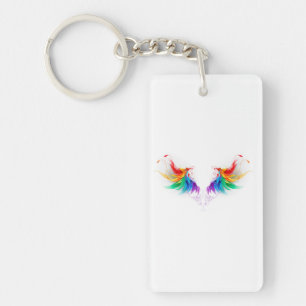 Porte-clés Ailes fluffy arc-en-ciel