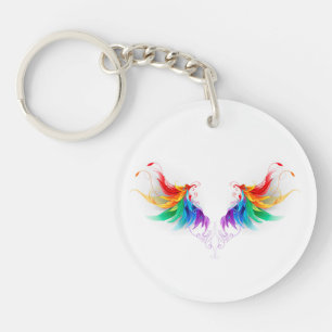 Porte-clés Ailes fluffy arc-en-ciel