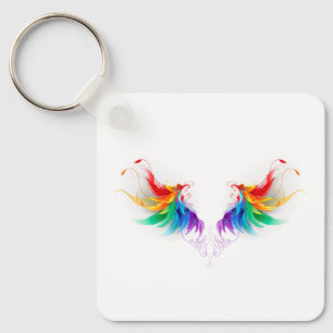Porte-clés Ailes fluffy arc-en-ciel