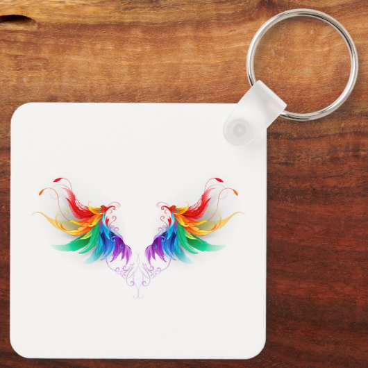 Porte-clés Ailes fluffy arc-en-ciel (Verso)