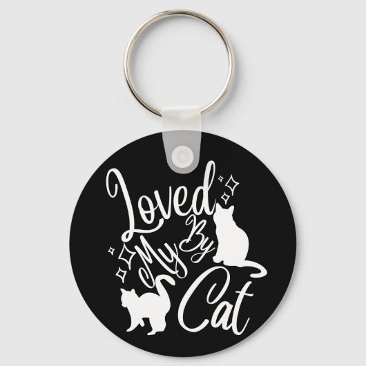 Porte-clés Aimé par mon chat en blanc (Recto)