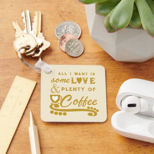 Porte-clés Aimer et café ajouter initiales or (Bureau)