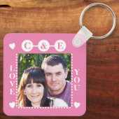 Porte-clés Aimer toujours 2 photos ajouter initiales blanc ro (Verso)