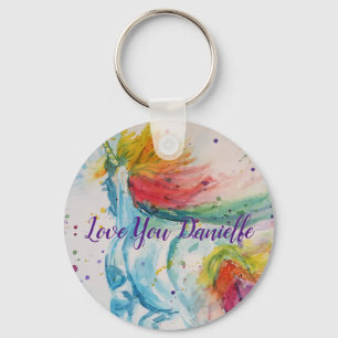 Porte-clés Aimez-vous le nom Rainbow Unicorn Watercolor Key R