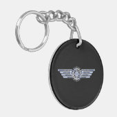 Porte-clés Air Pilote Chrome comme ailes Compass sur noir (Devant gauche)