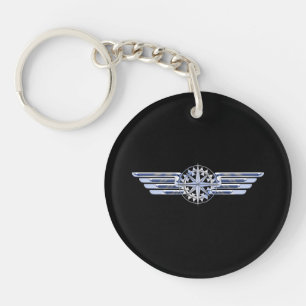 Porte-clés Air Pilote Chrome comme ailes Compass sur noir