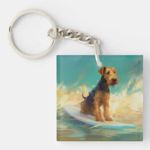 Porte-clés Airedale Beach Surf Peinture