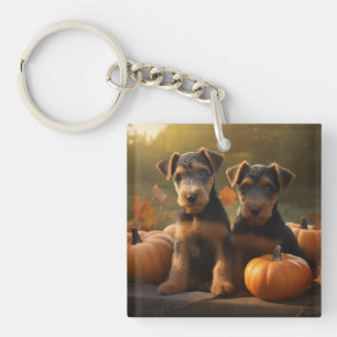 Porte-clés Airedale Chiot Automne Citrouille délice