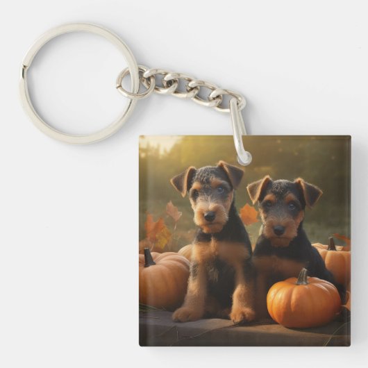 Porte-clés Airedale Chiot Automne Citrouille délice (Devant)