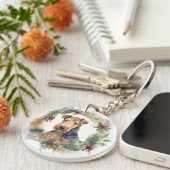 Porte-clés Airedale Christmas Wreath Festive Pup (Devant droit)