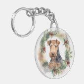 Porte-clés Airedale Christmas Wreath Festive Pup (Devant gauche)