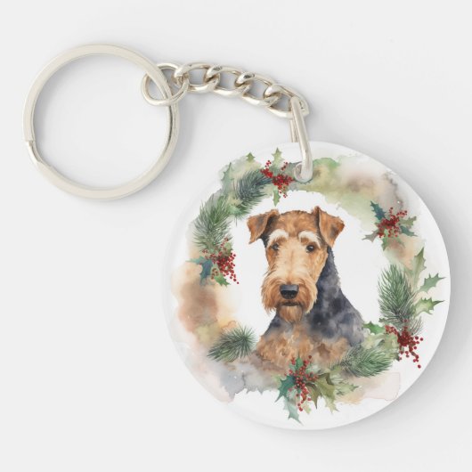 Porte-clés Airedale Christmas Wreath Festive Pup (Devant)