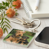 Porte-clés Airedale Terrier Avec Chiot (Devant Droit)