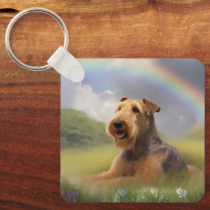 Porte-clés Airedale Terrier Rainbow Bridge Memorial Personnal