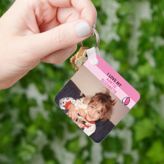 Porte-clés Ajouter le nom tante double face feuille rose (main)